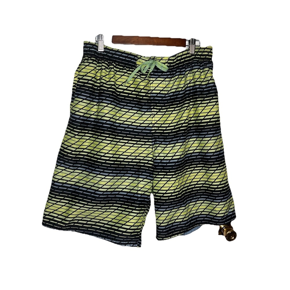 Nike Swim Trunks Mens XXL Drawstring Pocketed Liner Yellow Gray Grid Board Short